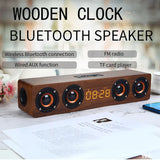 Wireless Bluetooth 5.0 Speaker – Wooden Sound System with Alarm Clock Display, AUX, TF/FM Radio & Subwoofer for Computers