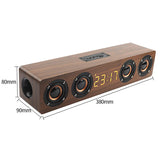Wireless Bluetooth 5.0 Speaker – Wooden Sound System with Alarm Clock Display, AUX, TF/FM Radio & Subwoofer for Computers