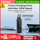 Baseus 145W 20800mAh Power Bank – PD 100W Fast Charging Portable External Battery with Smart Digital Display for Laptop & Phone