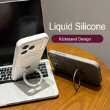 Original Metal Magnetic Stand Case for iPhone 17, 16, 15, 14, 13, 12, 11 Pro Max – Magsafe Soft Liquid Silicone Cover