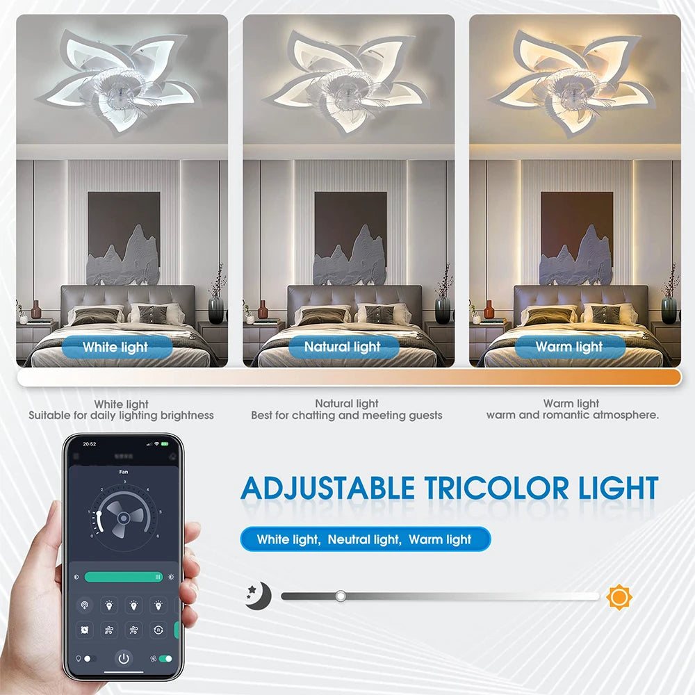 Ceiling Fan with Light Led Light with Reversible Airflow Function. Discrete And Functional Ceiling Fan