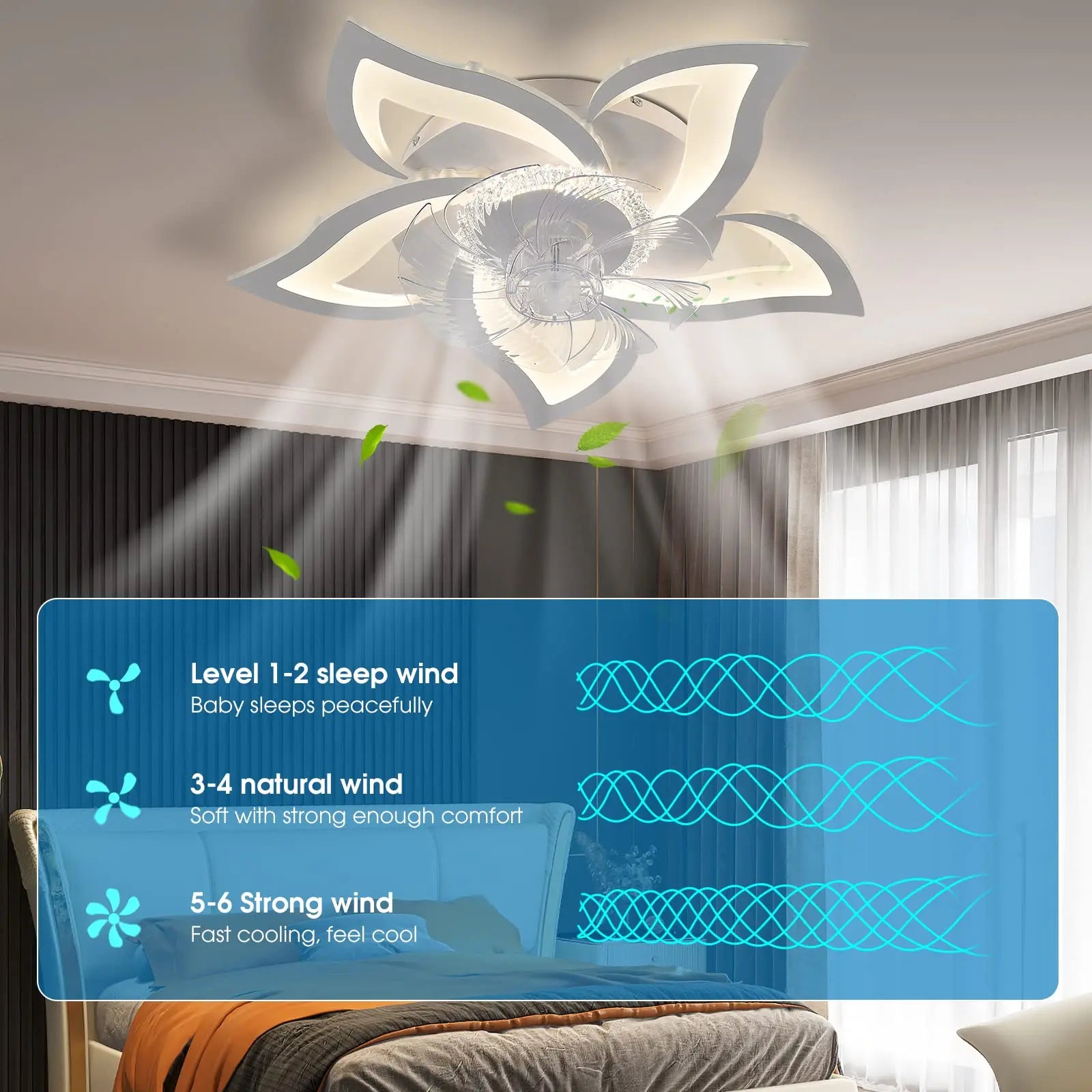 Ceiling Fan with Light Led Light with Reversible Airflow Function. Discrete And Functional Ceiling Fan