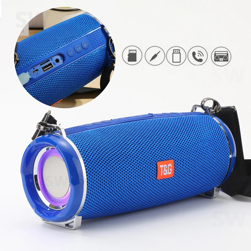 Portable Bluetooth Speaker – Waterproof Outdoor Soundbar with Wireless Subwoofer, LED Light, U Disk & FM Radio