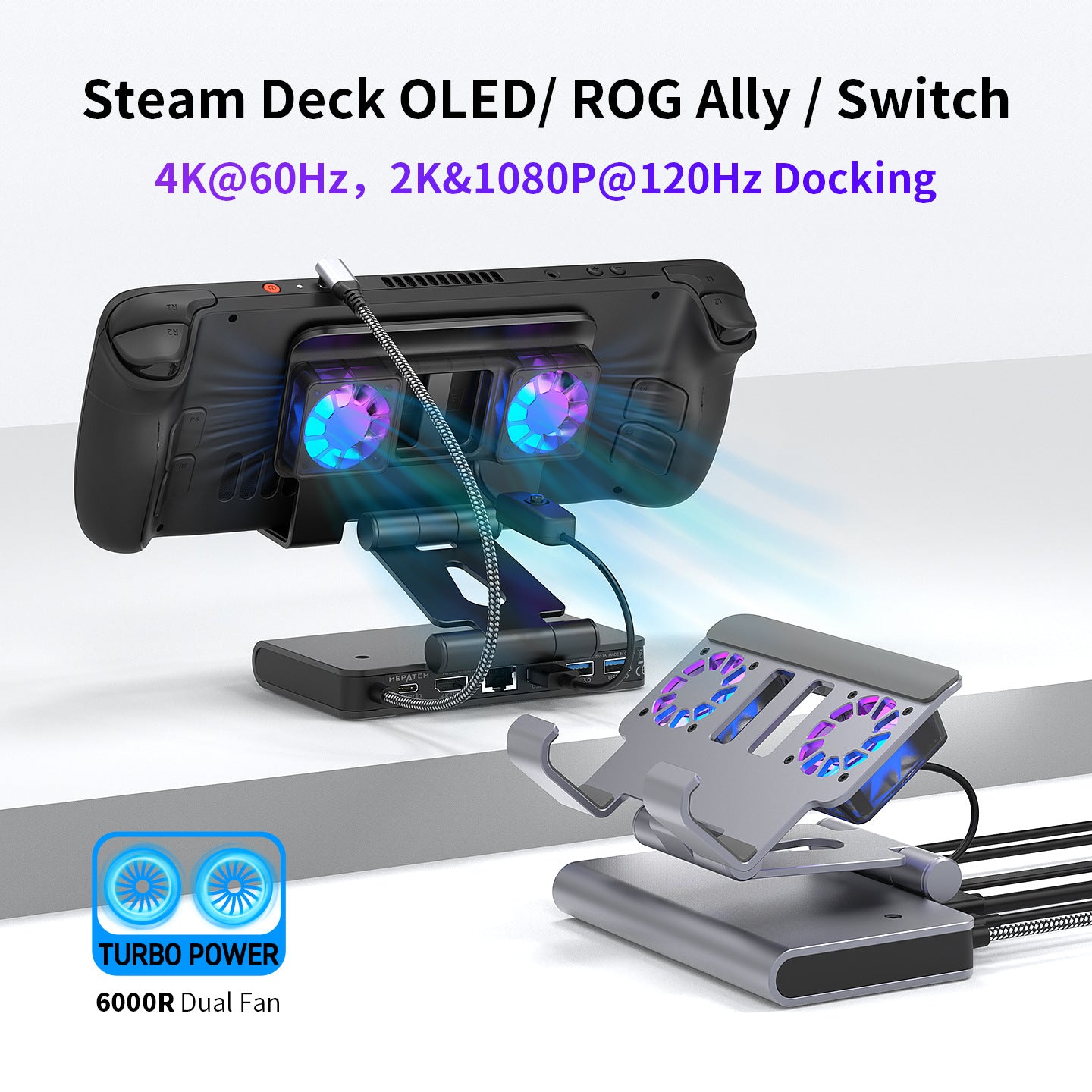 Steam Deck Dock with Dual Fans 4K 60Hz HDMI 100W Fast Charging Gigabit Ethernet Hub All-in-One Cooling Stand for Steam Deck