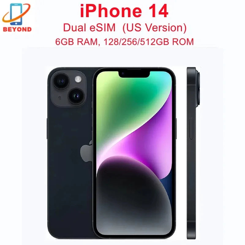 Refurbished iPhone 14 (US Model) - Dual eSIM Only | 128GB/256GB | Unlocked | 100% Original