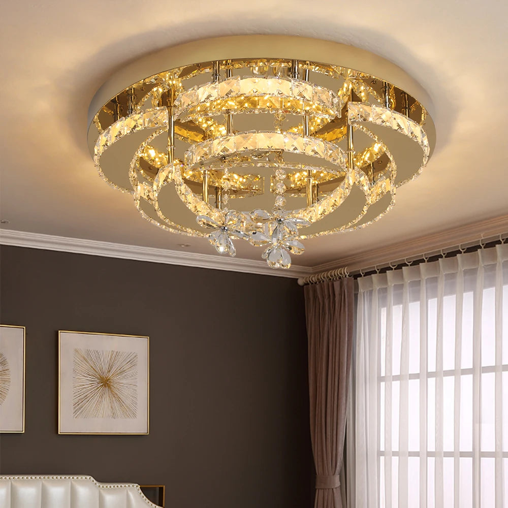 Luxury Gold K9 Crystal Ceiling Lamp Dimmable Led Chandelier Modern Living Dining Room Decor Pendant Light Lustre Home Fixture