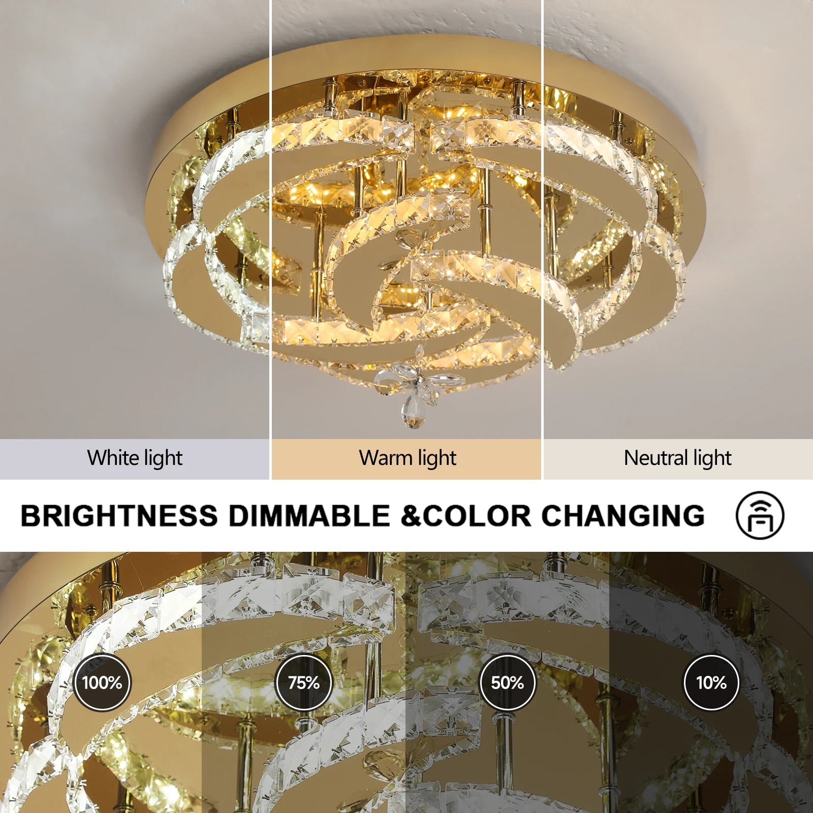 Luxury Gold K9 Crystal Ceiling Lamp Dimmable Led Chandelier Modern Living Dining Room Decor Pendant Light Lustre Home Fixture