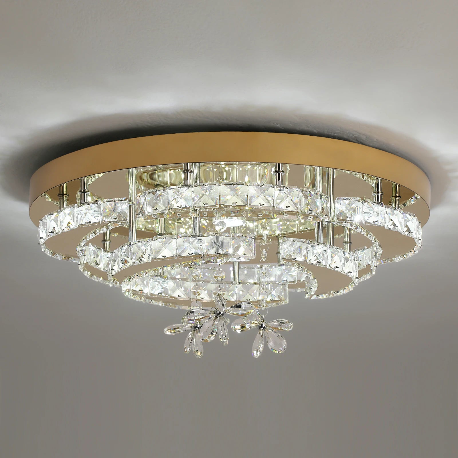 Luxury Gold K9 Crystal Ceiling Lamp Dimmable Led Chandelier Modern Living Dining Room Decor Pendant Light Lustre Home Fixture