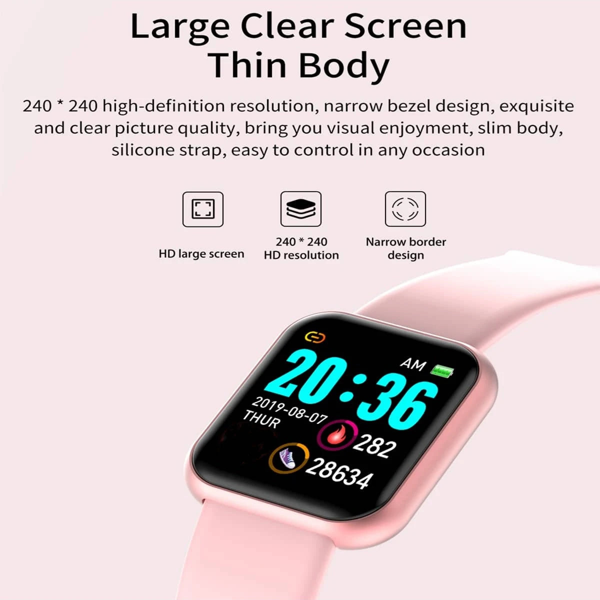 Smart Watch for Men & Women – Fitness Smart Band with Sport Mode, Music Control, Calorie & Distance Tracking, Message Reminder for Android & iOS