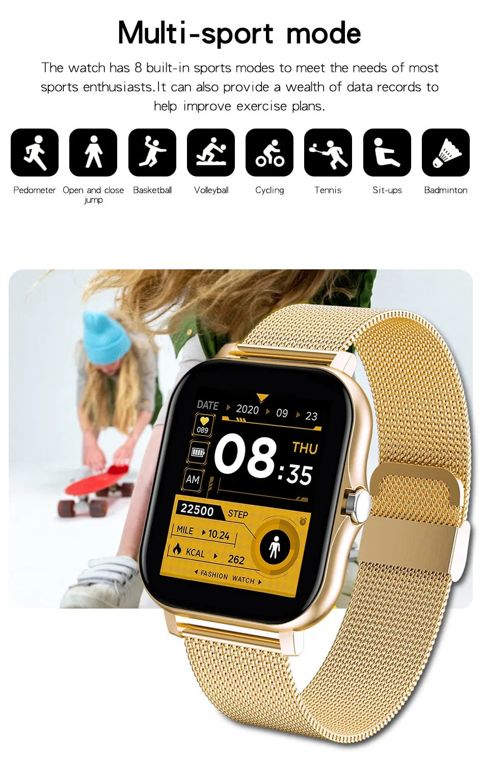 1.44" Smart Watch for Android – Full Touch Color Screen, Bluetooth Call, Magnetic Charging