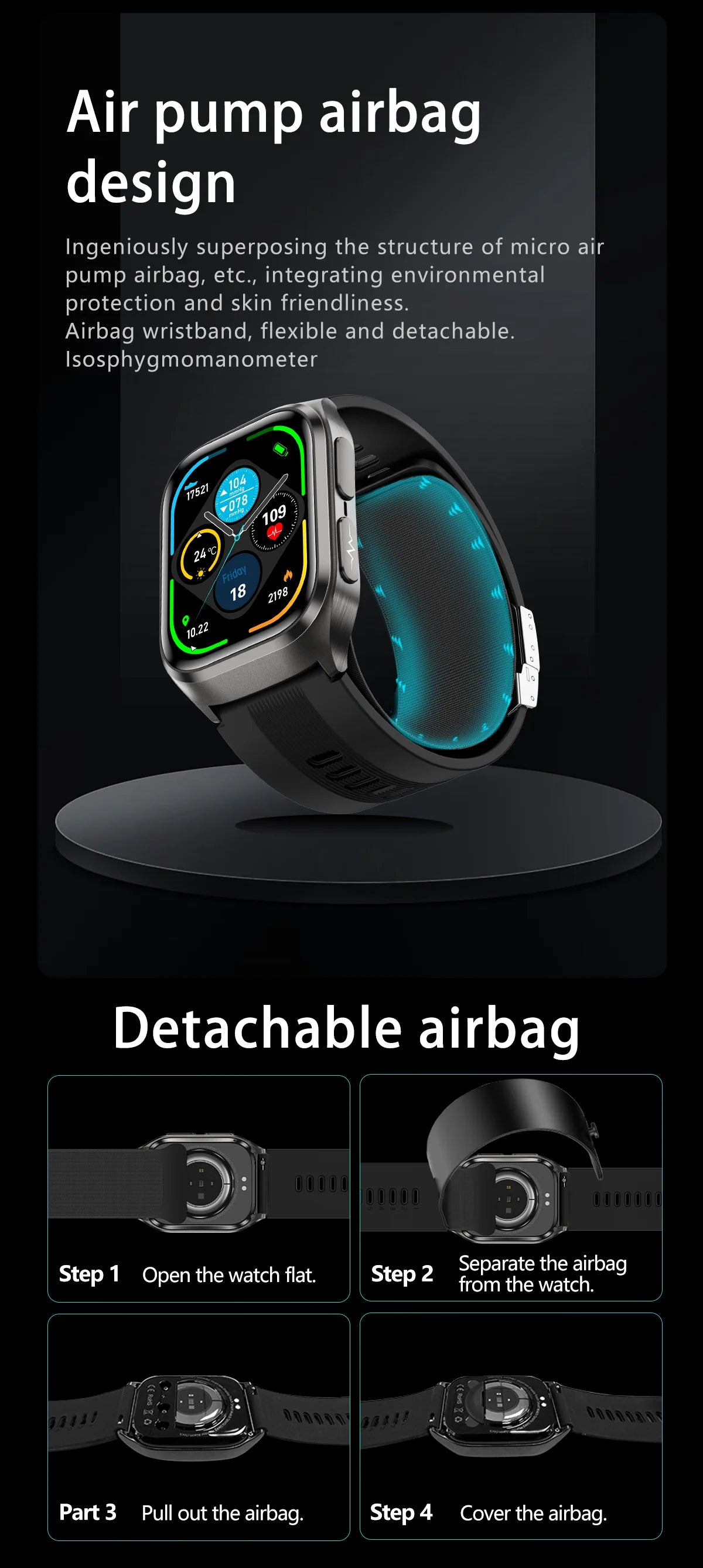 NOYAFA Air Pump Smart Watch Air Sac Accurate Blood Pressure ECG Oxygen Uric Acid Blood Lipids Health Monitoring Smartwatch