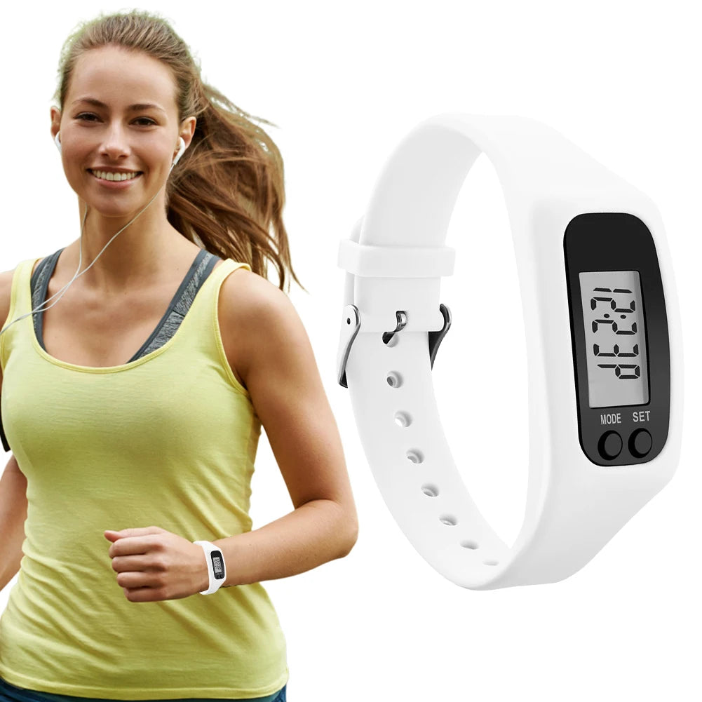 LED Pedometer Bracelet Step Counter Watch 12/24H Time Display Walking Running Pedometer Silicone Step Tracker for Men Women