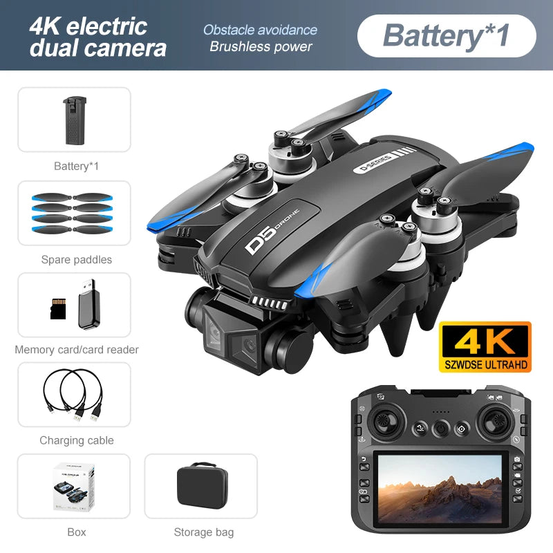 2026 NEW D5 Drones 4K HD Professional Remote Control Helicopter Plane RC Dron With Screen obstacle avoidance FPV Quadcopter Toys