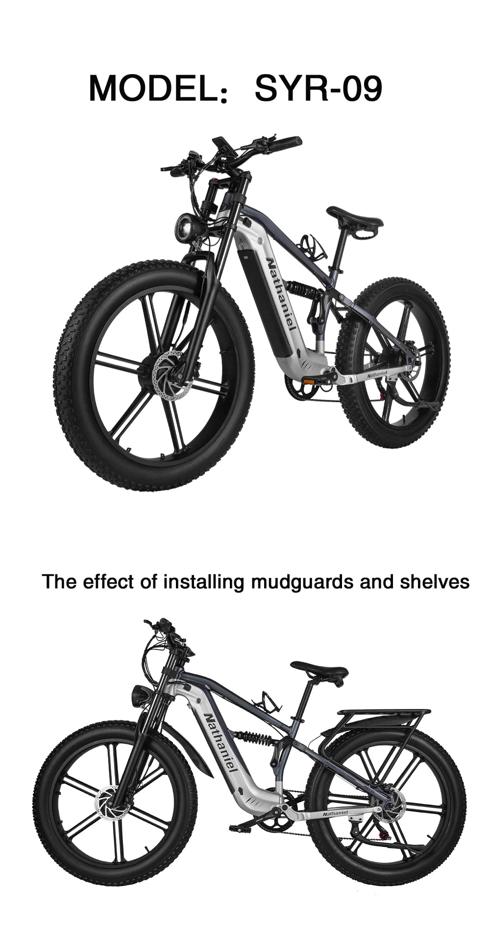 Nathaniel SYR09 Electric Bike 2000W Dual Motor,26*4.0 Fat Tire Integrated Wheel,48V20Ah,55KM/H,All-Terrain Outdoor Sports E-bike