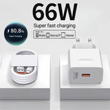 66W USB Fast Charger Quick Charge 3.0 EU Plug Adapter with 6A Type-C Cable for Huawei Mate 50 60, Nova 10, Honor 100, Magic 5