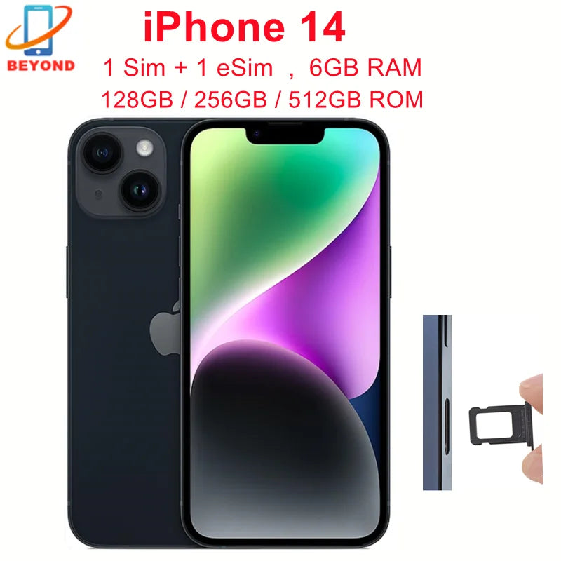 Refurbished iPhone 14 (Global) - Unlocked - 1 Physical SIM Slot - 128GB/256GB - Like New