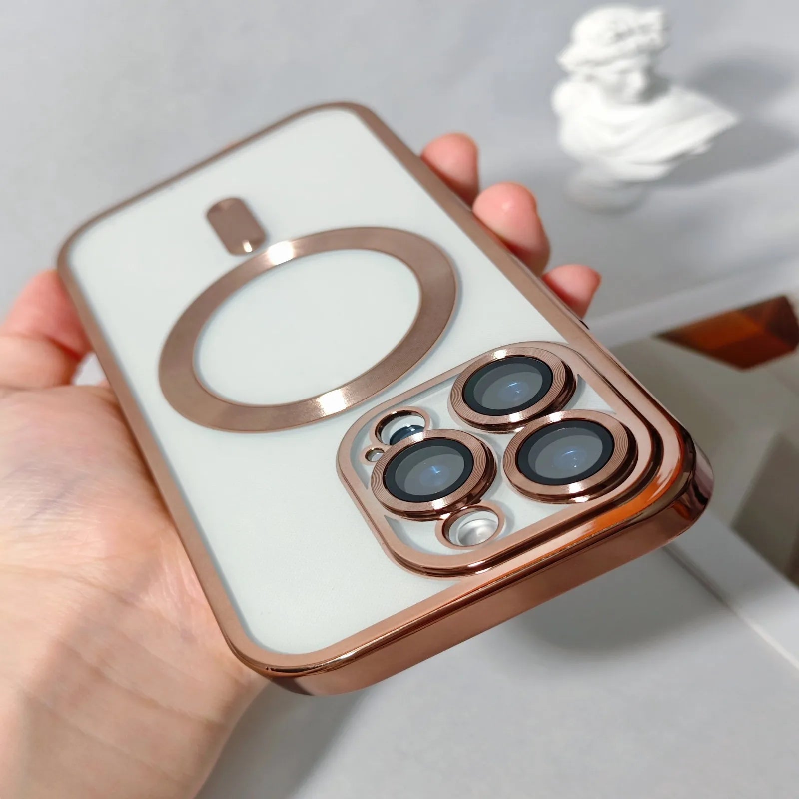 Plated MagSafe Magnetic Case for iPhone 12–17 Pro Max, Plus & Air, Wireless Charging Cover with Camera Lens Protector