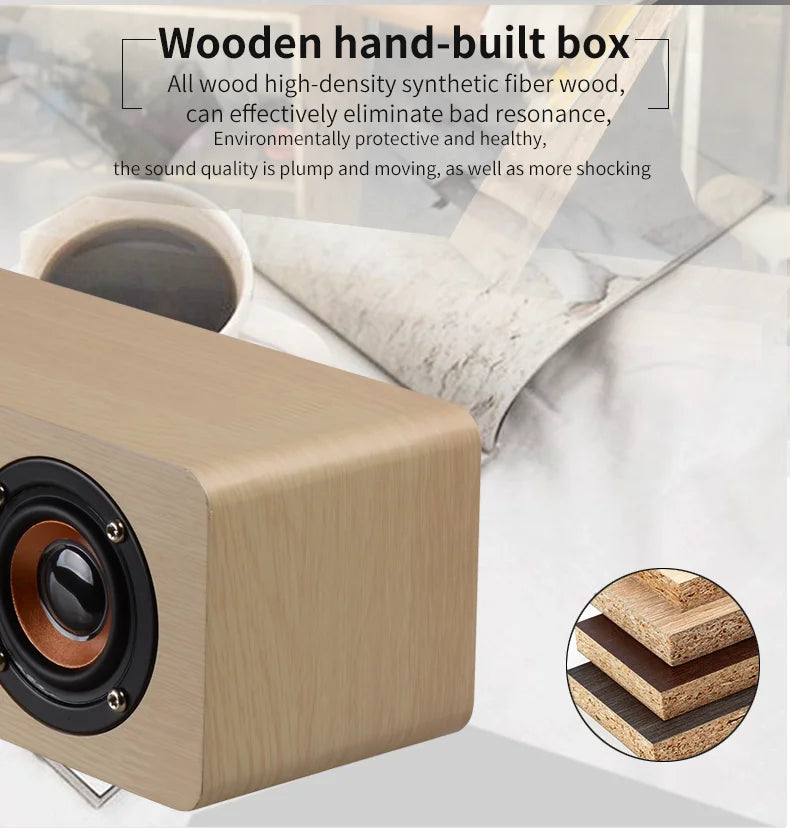 Wireless Bluetooth 5.0 Speaker – Wooden Sound System with Alarm Clock Display, AUX, TF/FM Radio & Subwoofer for Computers