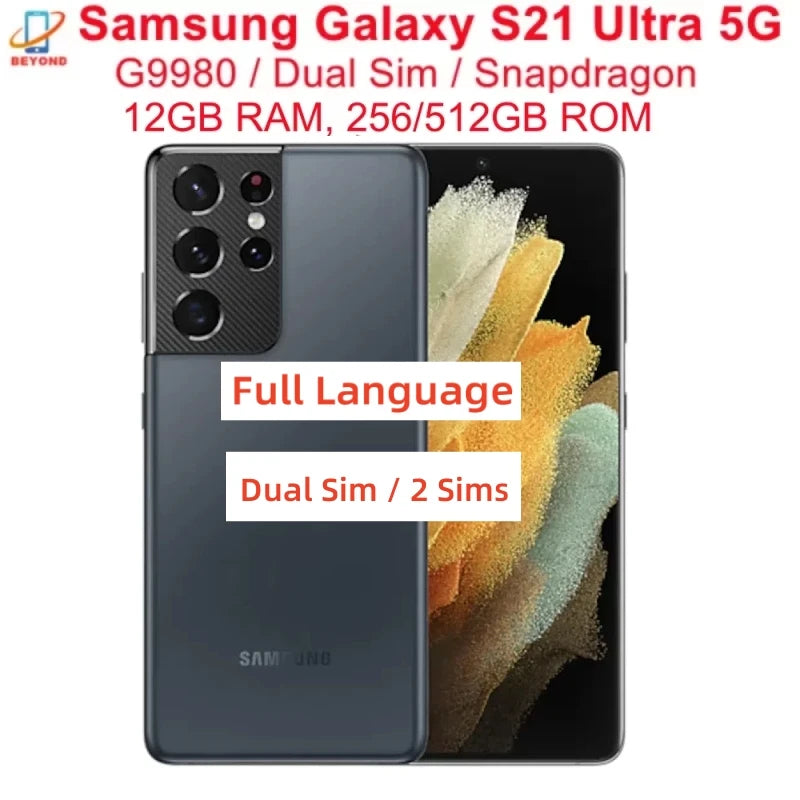 C Samsung Galaxy S21 Ultra S21U 5G Dual Sim G9980 6.8" ROM 256/512GB RAM 12GB Snapdragon NFC Original Unlocked Android Cellphone