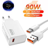 90W Turbo Fast USB Charger Adapter with 6A Type-C Cable for Xiaomi 15 14 13 12 11 10 Ultra, Redmi Note 12T 13 Pro