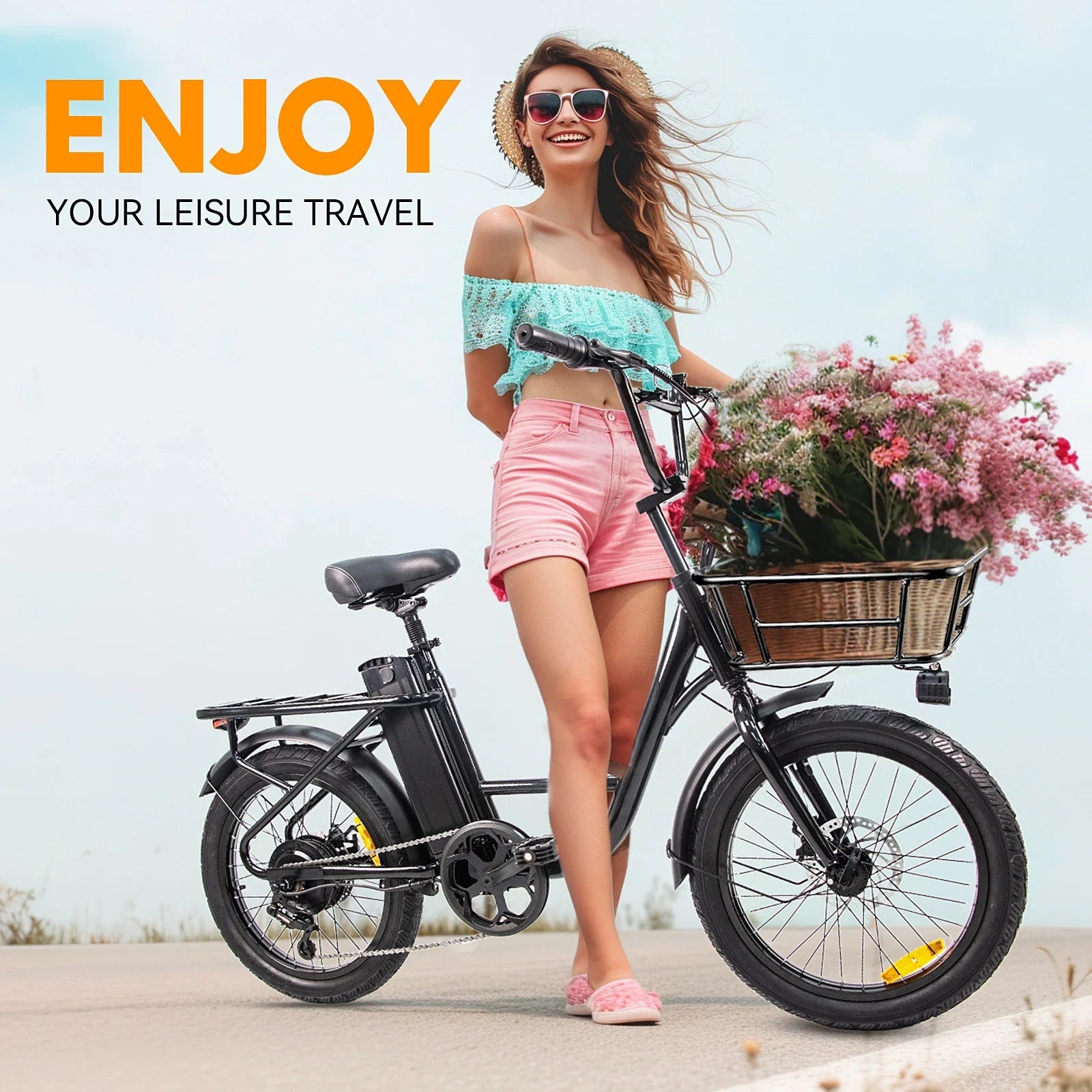 20-inch electric bike, stylish city commuter bike with 750W efficient motor, 48V-10ah lithium battery outing electric moped