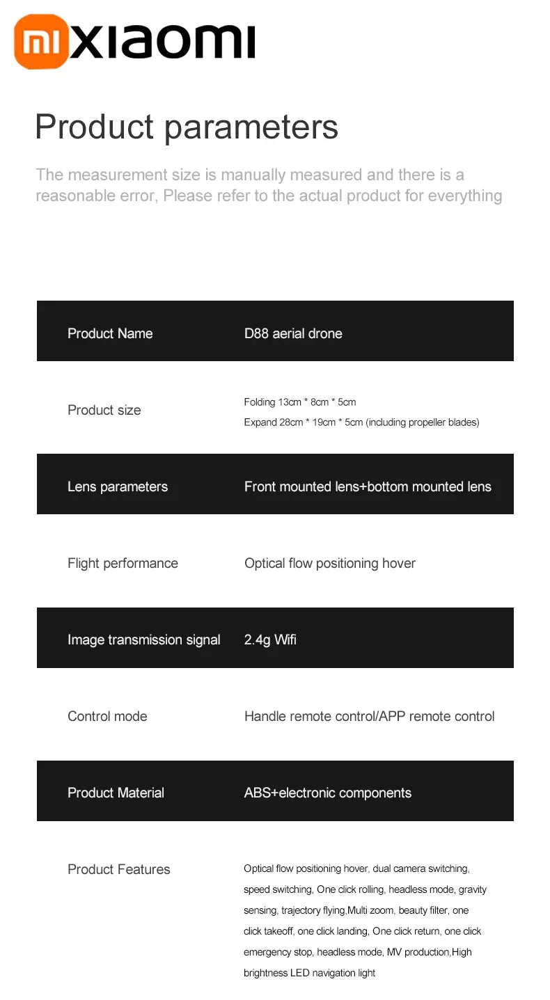 Xiaomi D88 Drone 8K Aerial HD Dual Camera Photography Intelligent Obstacle Avoidance Brushless Power 5G WIFI GPS Return VR Drone