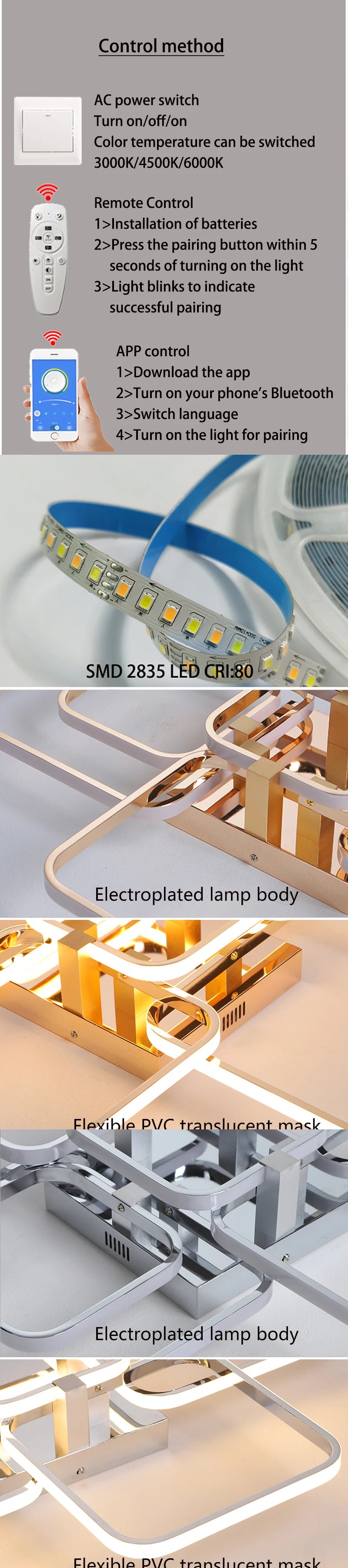 Modern led chandeliers dimmable ceiling chandeleir for living room bedroom Gold chrome 3-6 heads led ceiling lights W/remote