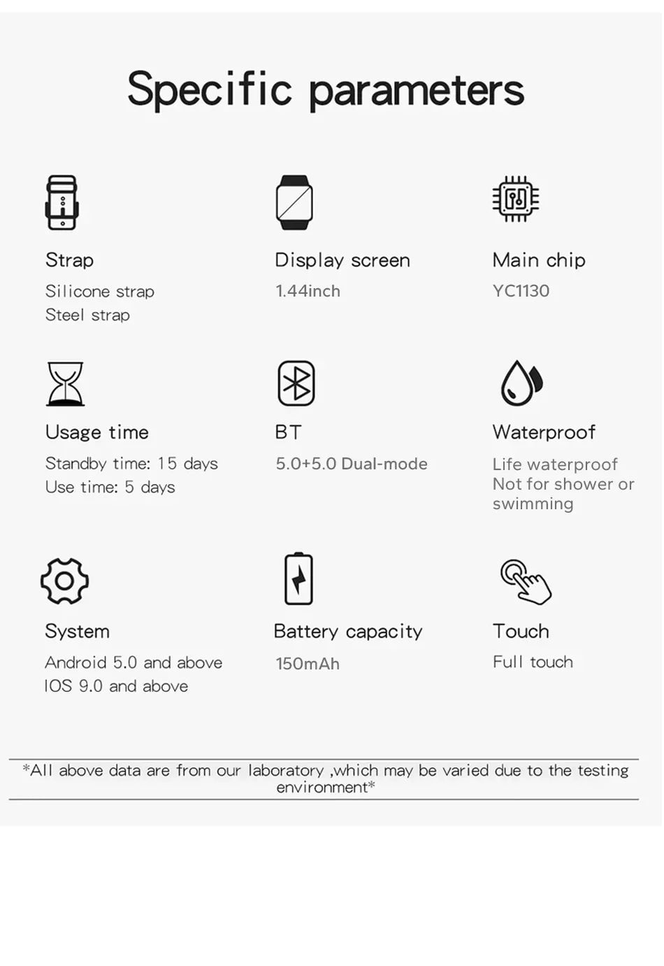 1.44" Smart Watch for Android – Full Touch Color Screen, Bluetooth Call, Magnetic Charging
