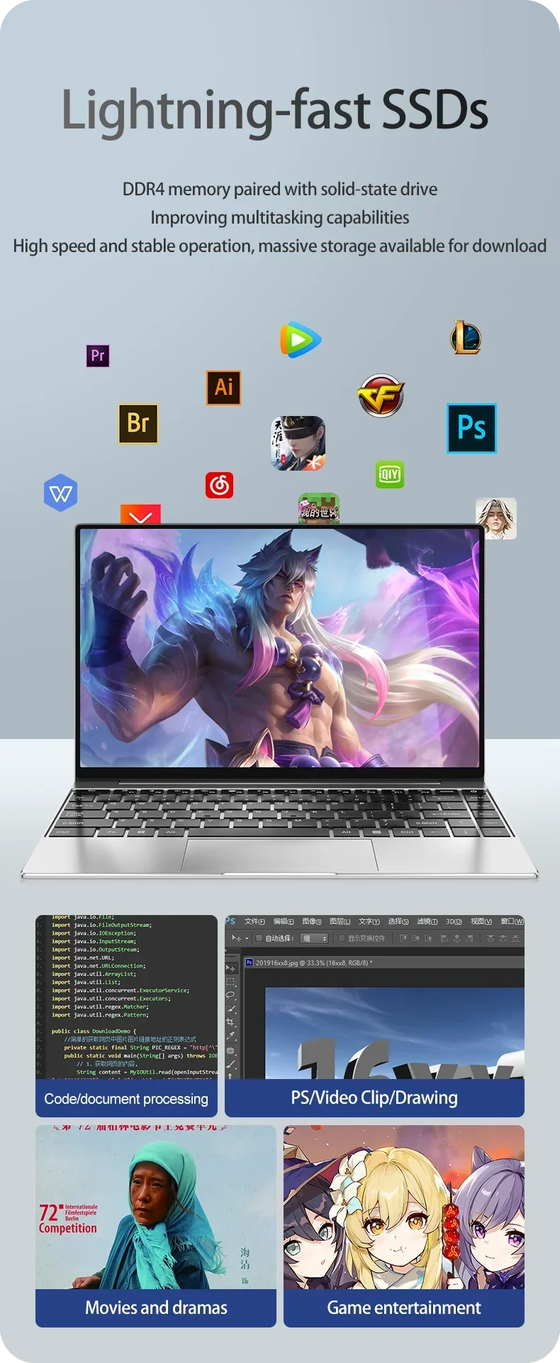 14.1" Ultra Slim Laptop 16GB RAM 2TB SSD Intel N3700 Notebook Gamer Windows 11 1920*1080 Display Office Study Computer PC