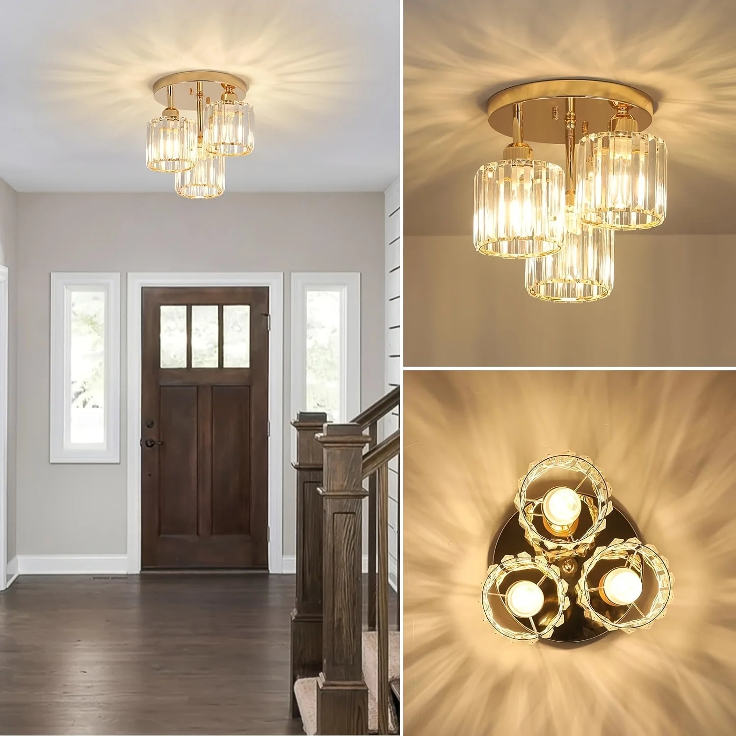 Modern Gold Luxury Crystal 3-ligh E27 chandelier Living Room Bedroom Dining Room Kitchen Foyer Cloak Room Corridor Ceil