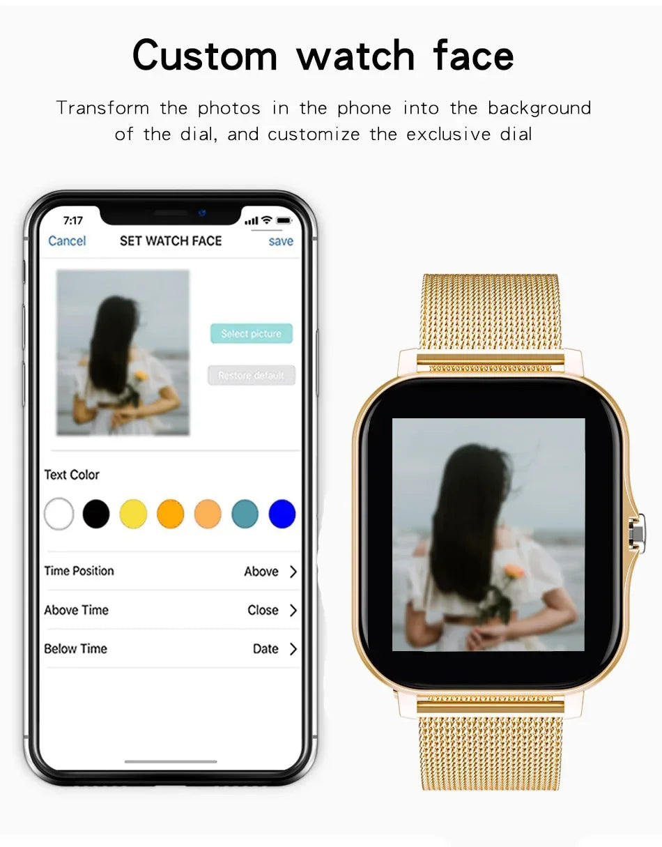 1.44" Smart Watch for Android – Full Touch Color Screen, Bluetooth Call, Magnetic Charging