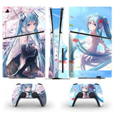 New Anime Cute Girl PS5 Slim Disc Skin Sticker for Console & 2 Controllers Decal Vinyl PS5 Slim Disk Skins