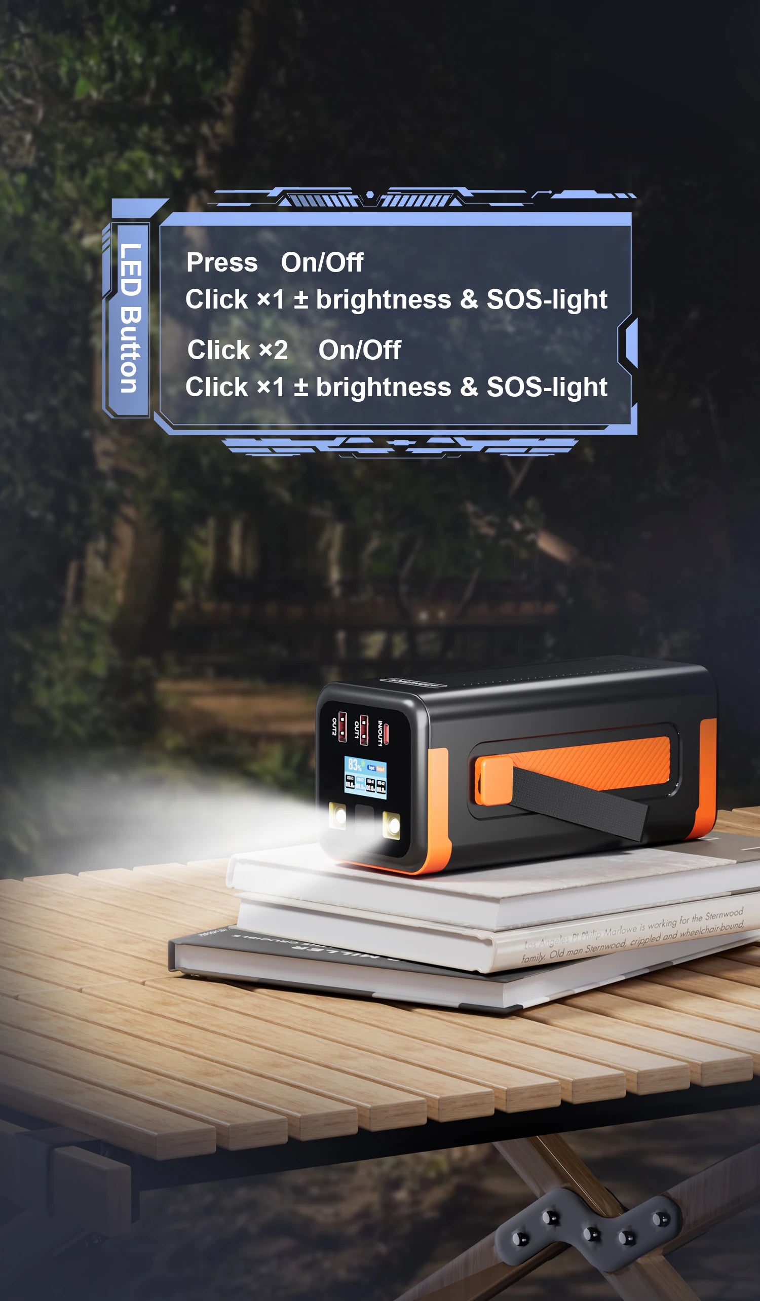 High-Capacity 50000mAh Power Bank – 100W PD PPS Fast Charging with Type-C Built-in Cable for Phones & Laptops