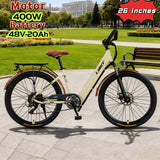 New fashionable E-bike, 26-inch urban commuter electric bicycle for adults, 400W brushless motor, 48V20AH battery electric moped