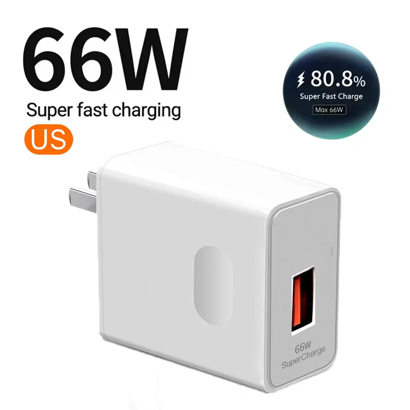 66W USB Fast Charger Quick Charge 3.0 EU Plug Adapter with 6A Type-C Cable for Huawei Mate 50 60, Nova 10, Honor 100, Magic 5