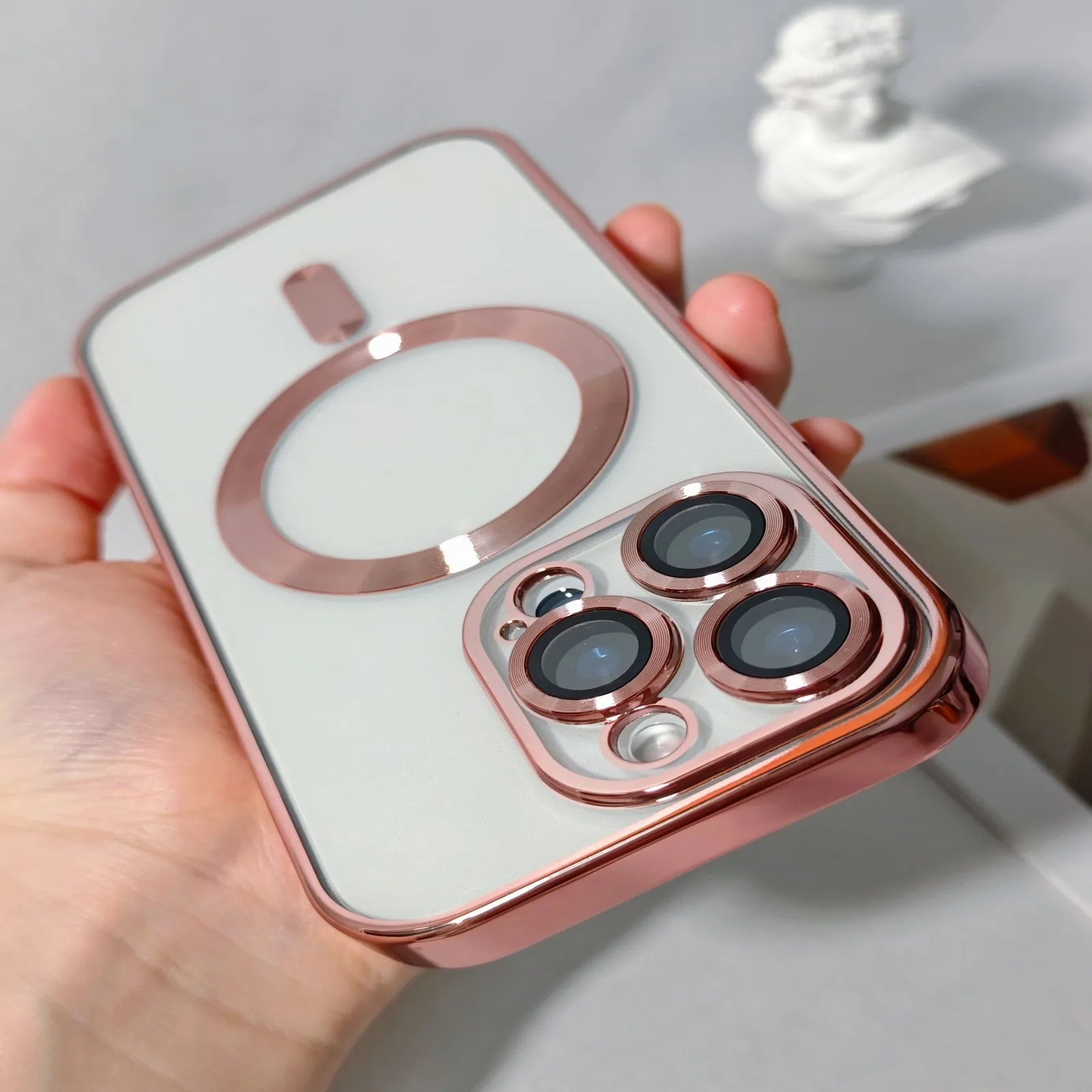 Plated MagSafe Magnetic Case for iPhone 12–17 Pro Max, Plus & Air, Wireless Charging Cover with Camera Lens Protector