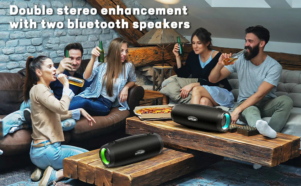 Ortizan Portable Loud Bluetooth Speaker Wireless 100W PEAK 80W RMS IPX7 Waterproof Outdoor Speaker Boombox Subwoofer for Party