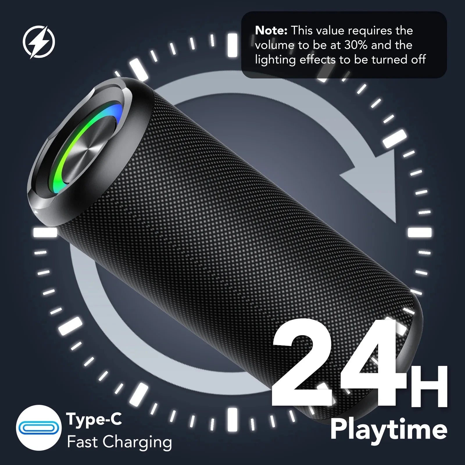 Portable Bluetooth Speaker – 30W Loud Stereo, BT5.4, IPX7 Waterproof, 24H Playtime Wireless Speaker