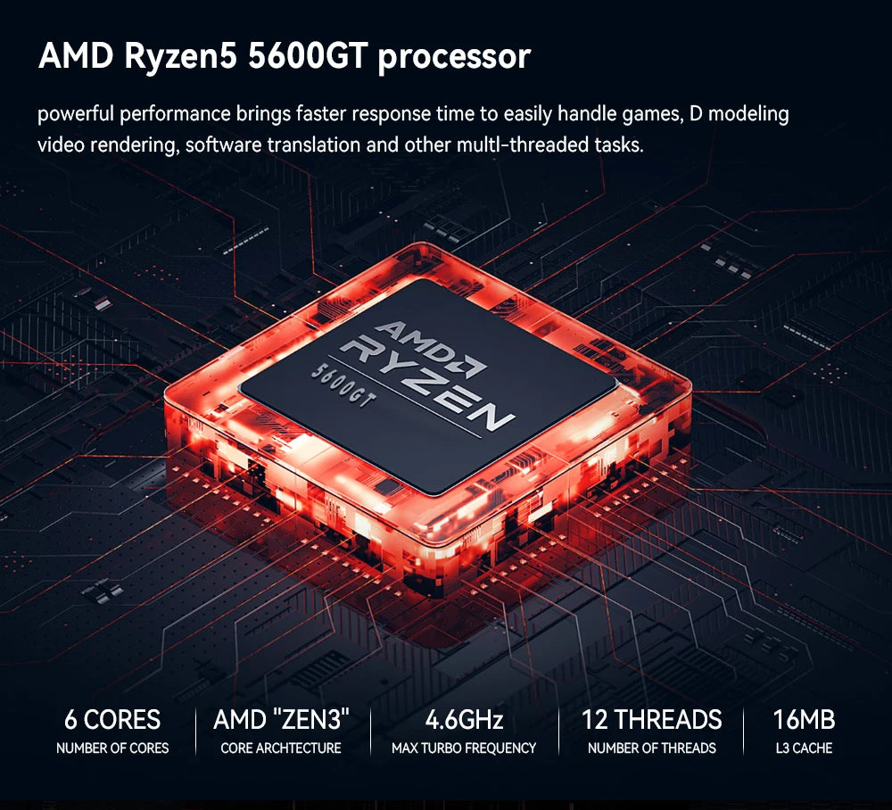 YEAH MAGIC Gaming Desktop AMD Ryzen 5 5600GT 3.9GHz 16GB(8G*2) DDR4 3200 1T NVME SSD ARGB 7 Fans Win 11 Home Gamer Desktop WIFI6