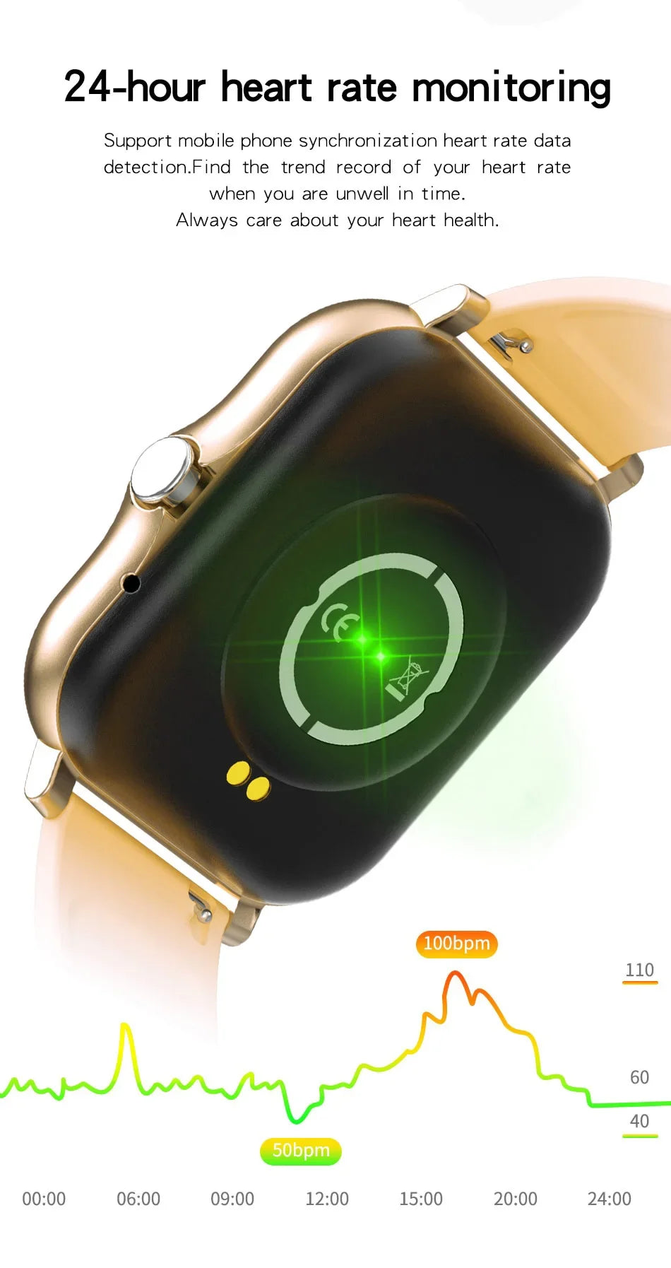 1.44" Smart Watch for Android – Full Touch Color Screen, Bluetooth Call, Magnetic Charging