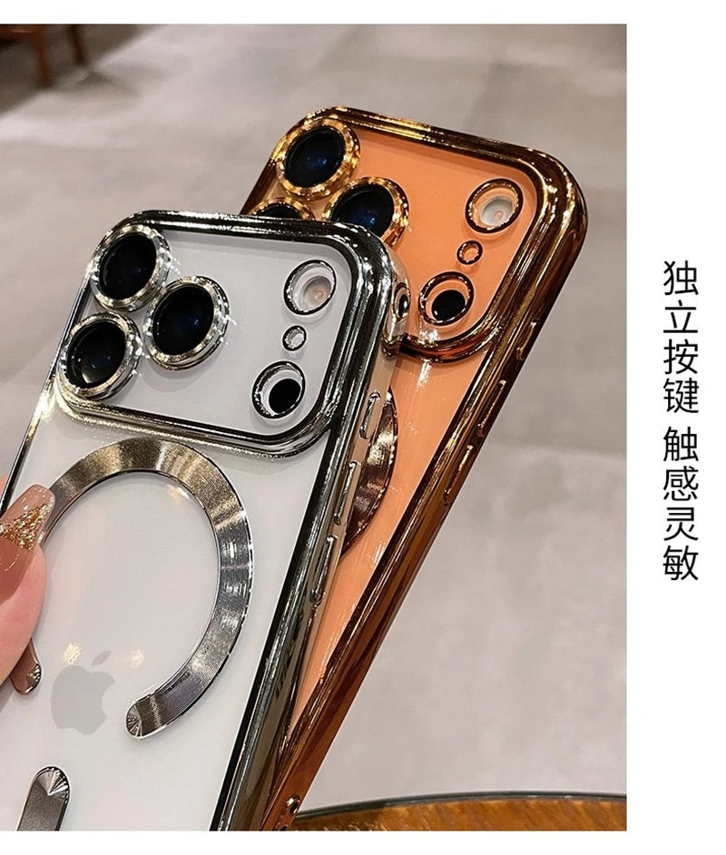 Luxury MagSafe Soft Phone Case for iPhone 11 12 13 14 15 16 17 Pro Max Plus Air, Magnetic Transparent TPU Bumper Cover