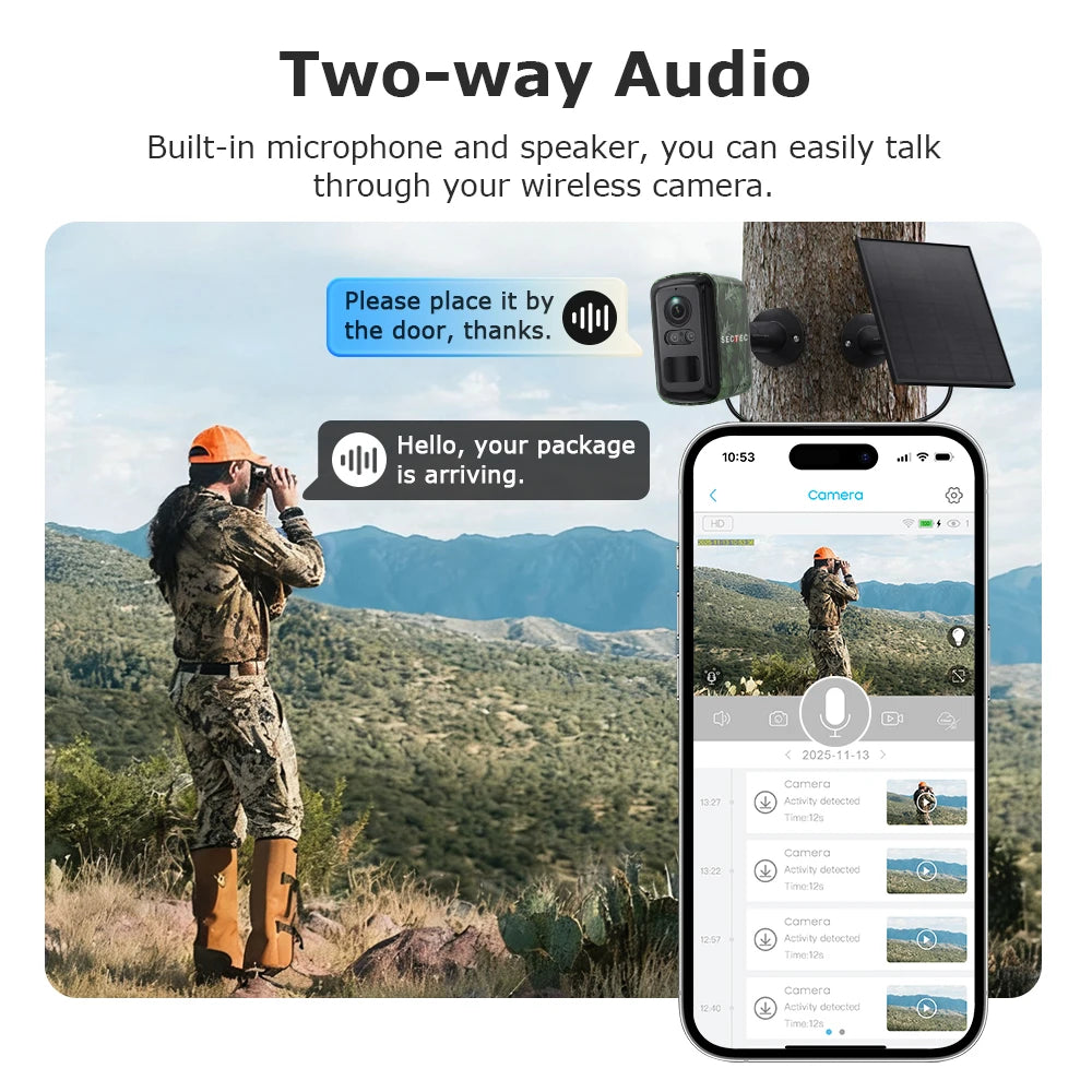 Sectec 5MP Mini Solar 4G Camera Outdoor Surveillance Camouflage Color WiFi Security  Camera PIR Detection Auto Tracking UBox App