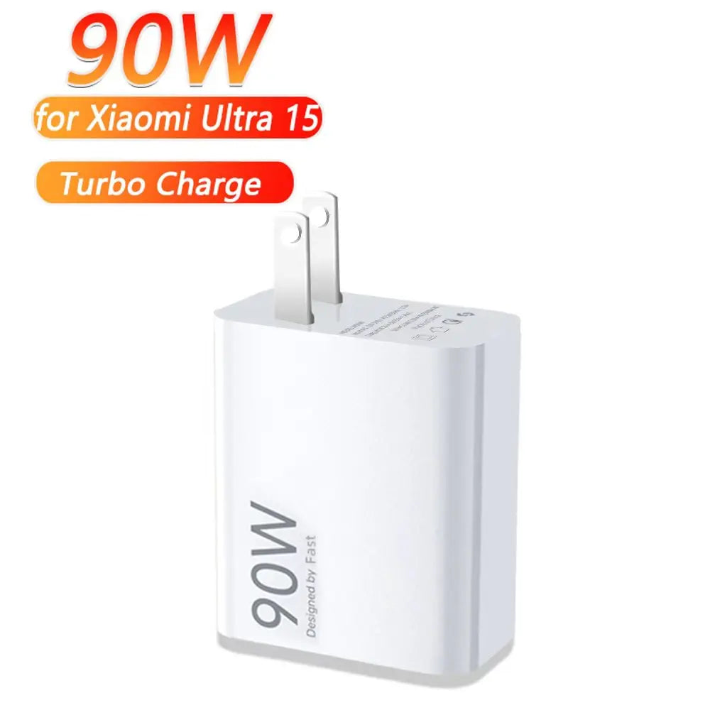 90W Turbo Fast USB Charger Adapter with 6A Type-C Cable for Xiaomi 15 14 13 12 11 10 Ultra, Redmi Note 12T 13 Pro