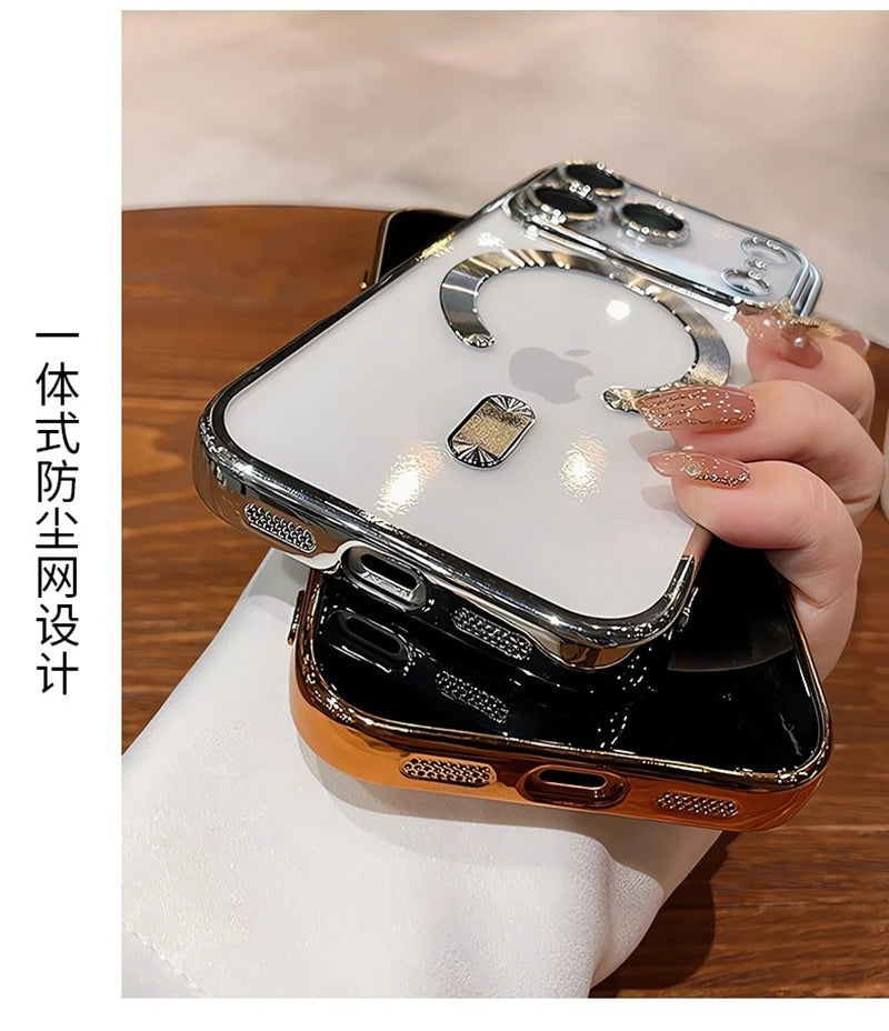 Luxury MagSafe Soft Phone Case for iPhone 11 12 13 14 15 16 17 Pro Max Plus Air, Magnetic Transparent TPU Bumper Cover