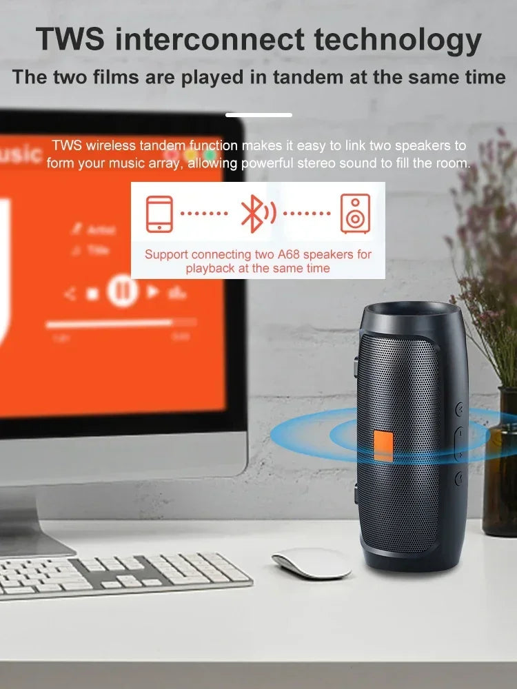 Bluetooth 5.0 Portable Speaker – Dual Stereo Speakers with Subwoofer, TF/USB Playback, FM Radio & Voice Broadcast for Outdoor Use