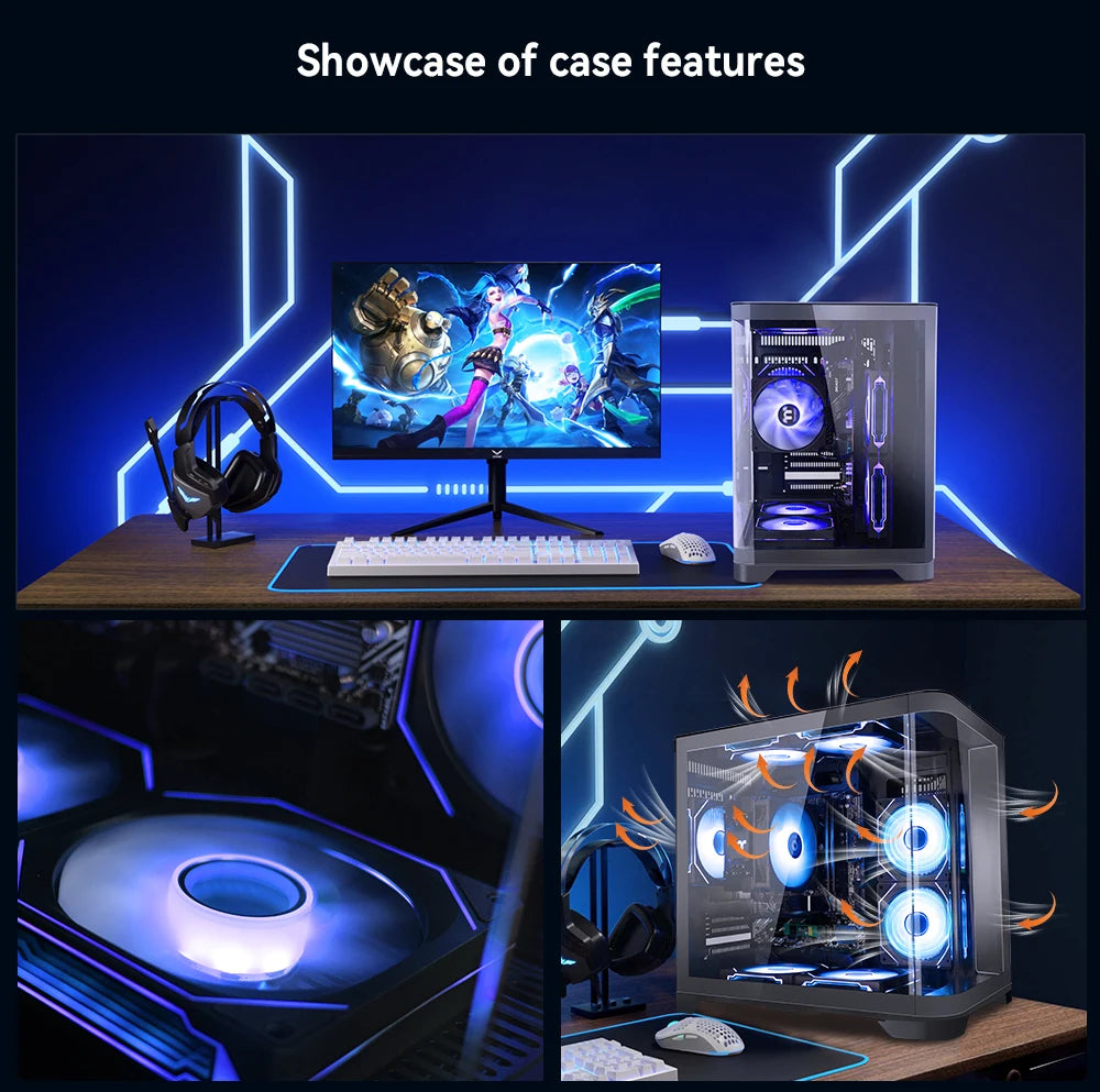 YEAH MAGIC Gaming Desktop AMD Ryzen 5 5600GT 3.9GHz 16GB(8G*2) DDR4 3200 1T NVME SSD ARGB 7 Fans Win 11 Home Gamer Desktop WIFI6