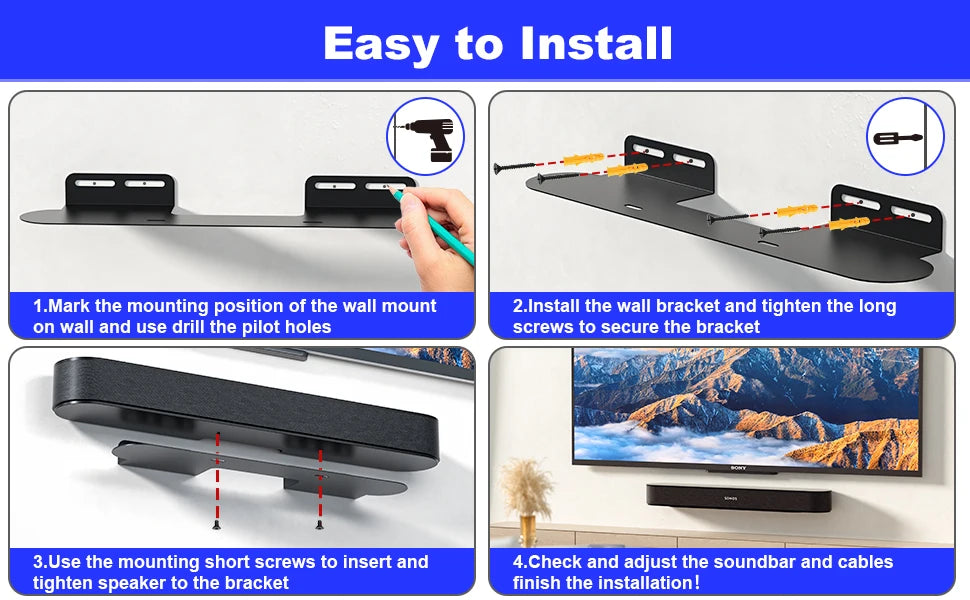 Universal Soundbar Wall Mount Speaker Stands For Sonos Beam Wall Mount Bracket Compatible Home Living Room Decoration Durable