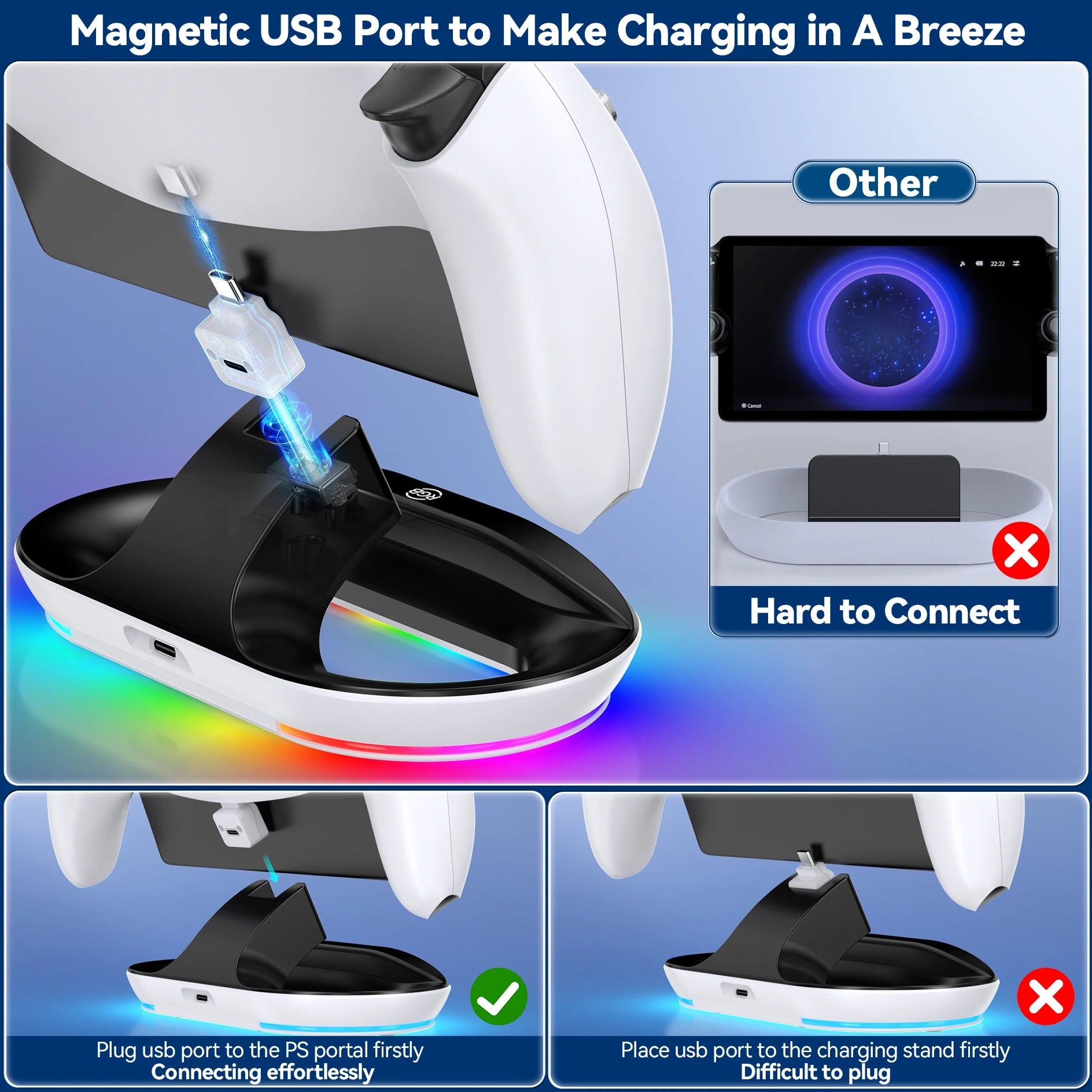 Charging Dock Station for PlayStation Portal Charger Stand for PS Portal with 9 Lights Handheld Stand Holder for PS Portal