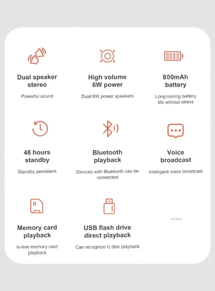 Bluetooth 5.0 Portable Speaker – Dual Stereo Speakers with Subwoofer, TF/USB Playback, FM Radio & Voice Broadcast for Outdoor Use
