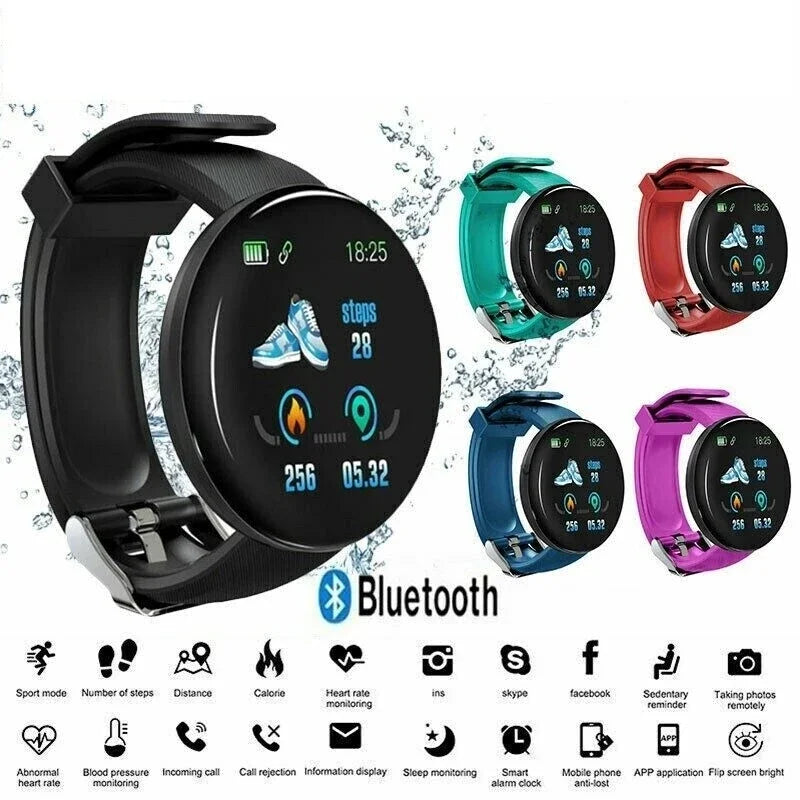 D18 Smart Watch for Men & Women – Waterproof Fitness Tracker with Blood Pressure & Heart Rate Monitor for Android & iOS